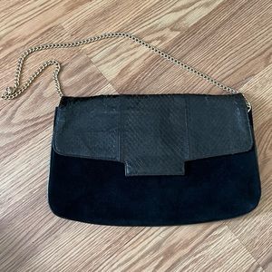 Vintage black leather snakeskin and suede shoulder bag clutch‎
